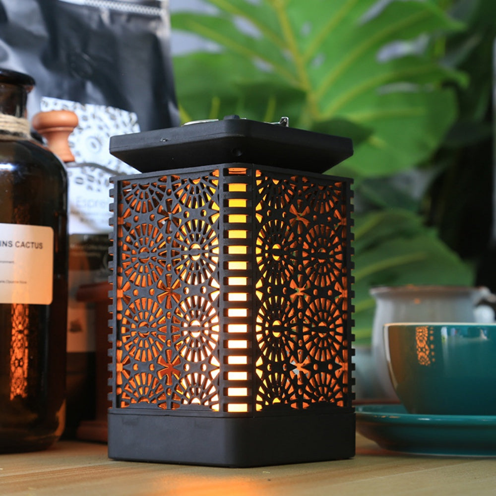 Solar Powered Hollow Cut Out Flickering Flame Lantern Light - Outdoor Decorative Hanging Table Lantern for Garden Patio Yard