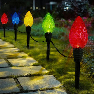 Solar Powered LED Christmas Bulb Stake Lights  -  Weatherproof Lawn & Flower Bed Lighting