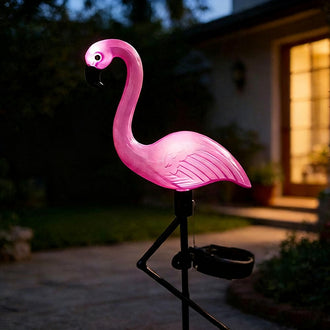 Solar Powered LED Flamingo Garden Stake Light  -  Weatherproof Flower Bed & Yard Lighting