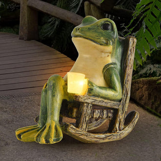 Solar Powered LED Frog Statue