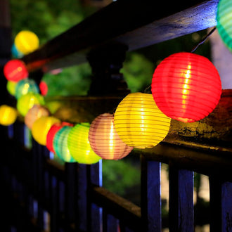 Solar Powered LED Silk Lantern String Light - Weatherproof Yard Garden Patio Backyard Outdoor Holiday Party Decor Lighting