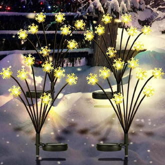 Solar Powered LED Snowflake Garden Stake Light - Weatherproof Yard Lawn Flower Bed Patio Outdoor Holiday Decor Lighting