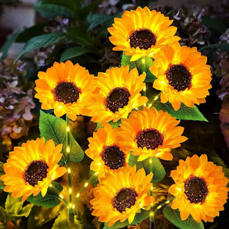 Solar Powered LED Sunflower Stake Light  -  2 Pack, Weatherproof Outdoor Lawn Pathway Garden Lighting
