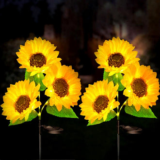 Solar Powered LED Sunflower Stake Light  -  2 Pack, Weatherproof Outdoor Lawn Pathway Garden Lighting