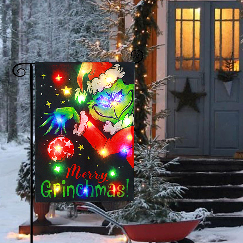 Solar Powered Led Christmas Grinch Garden Flag-Next Deal Shop-Next Deal Shop