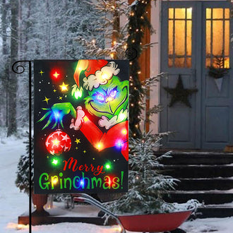 Solar Powered Light-Up Naughty Christmas Garden Flag - LED Holiday Yard & Lawn Decor