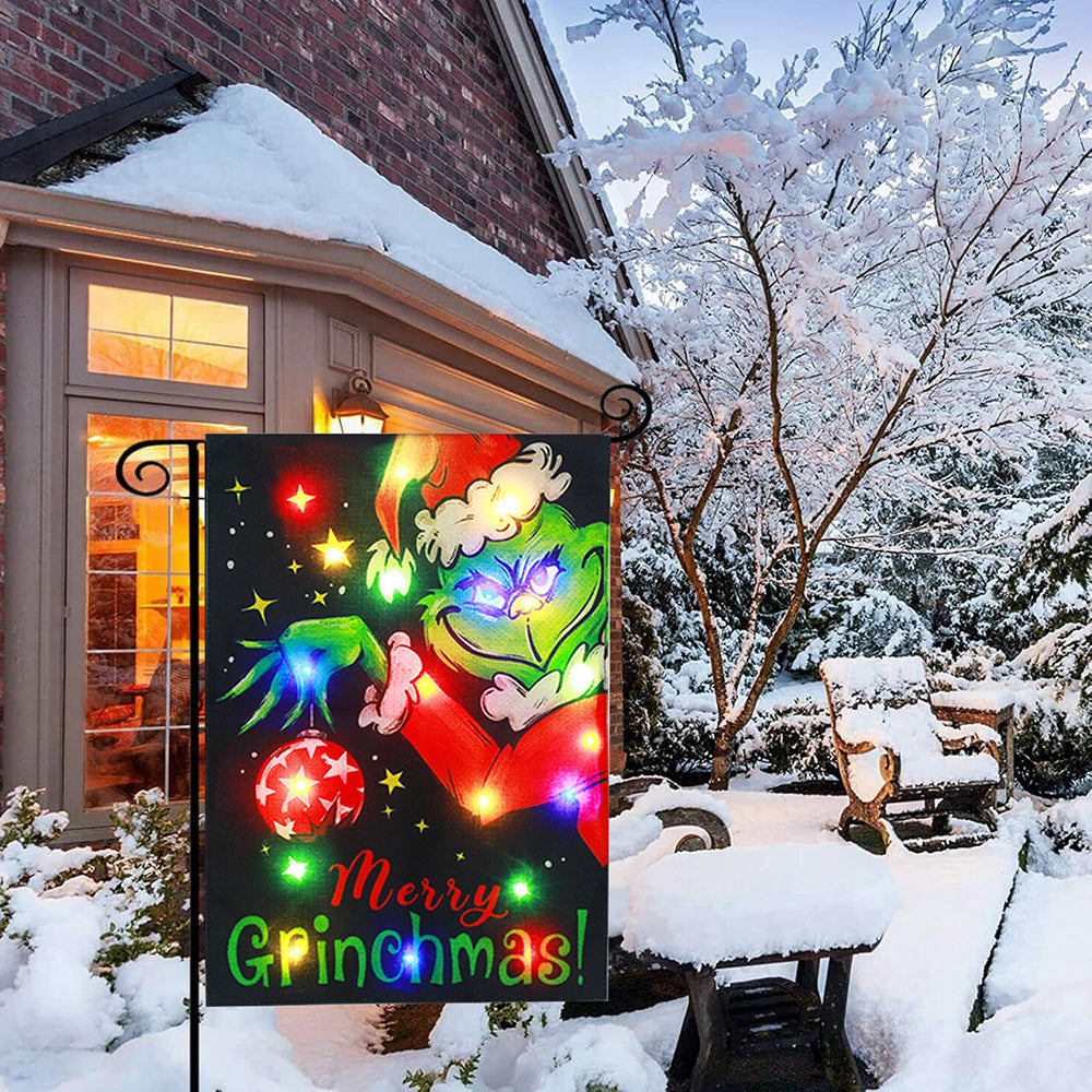Solar Powered Led Christmas Grinch Garden Flag-Next Deal Shop-Next Deal Shop