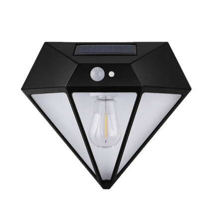 Solar Powered Motion Sensor Diamond Shaped Outdoor Wall Light - Waterproof Exterior Wall Lamp for Patio Porch Garden Yard