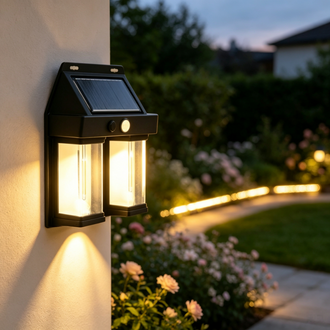 Solar Powered Motion Sensor Vintage Filament Bulb Outdoor Wall Light, Waterproof Exterior Wall Lamp for Patio Porch Garden Yard