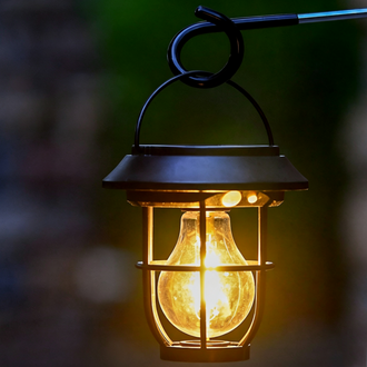 Solar Powered Motion Sensor Vintage Filament Hanging Lantern Light - Waterproof Outdoor Hanging Wall Lamp for Patio Porch Tree Garden Yard