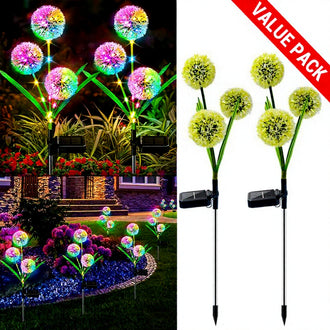 Solar Powered Multicolor LED Dandelion Stake Light  -  2 Pack, Weatherproof Outdoor Lawn Pathway Garden Lighting