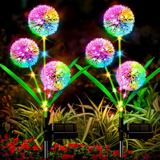 Solar Powered Multicolor LED Dandelion Stake Light - Weatherproof Outdoor Lawn Pathway Garden Lighting