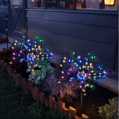 Solar Powered Multicolor LED Firework Stake Light -  Waterproof Lawn Walkway Lighting