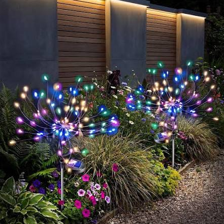 Solar Powered Multicolor LED Firework Stake Light -  Waterproof Lawn Walkway Lighting