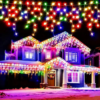 Solar Powered Multicolor LED Icicle String Lights  -  Weatherproof Eave & Tree Christmas Lighting