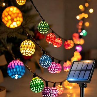 Solar Powered Multicolor LED Moroccan String Lights - Weatherproof Patio & Garden Lighting