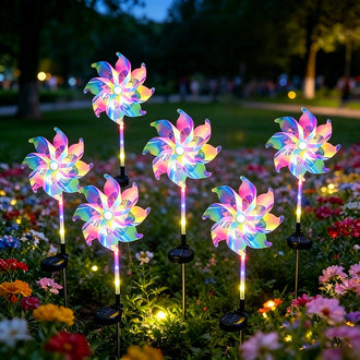 Solar Powered Multicolor LED Pinwheel Garden Stake Light - Waterproof Yard Lighting