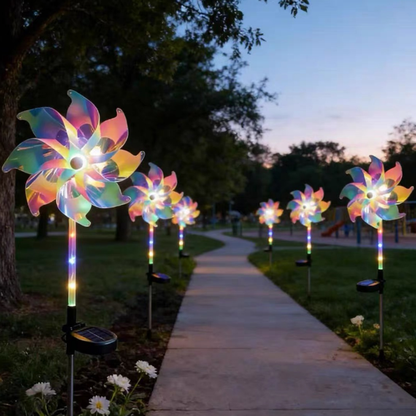 Solar Powered Multicolor LED Pinwheel Garden Stake Light - Waterproof Yard Lighting