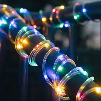Solar Powered Multicolor LED Rope String Lights - Weatherproof Yard Garden Patio Backyard Outdoor Holiday Party Decor Lighting