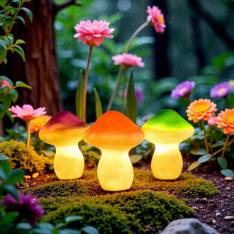 Solar Powered Mushroom LED Stake Lights - Weatherproof Outdoor Lawn Pathway Garden Lighting