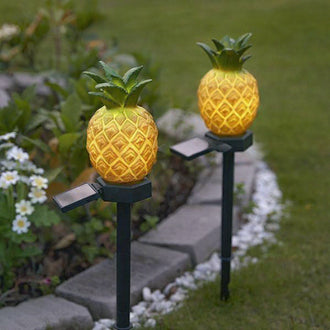 Solar Powered Pineapple Warm White LED Stake Light -  Weatherproof Outdoor Lawn Pathway Garden Lighting
