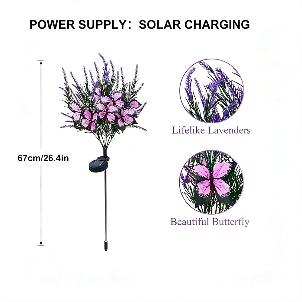 Solar Powered Purple LED Butterfly Lavender Stake Light - Weatherproof Garden Pathway & Lawn Lighting-View 5-Next Deal Shop
