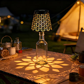 Solar Powered Shadowcast LED Bottle Stopper Lamp  -  Tabletop Patio Accent Lighting