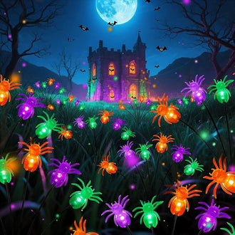 Solar Powered Spooky LED Spider Stake Lights - Weatherproof Halloween Pathway & Yard Lighting