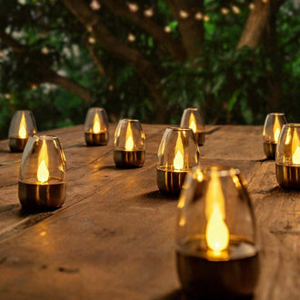 Solar Powered Stainless Steel Flickering LED Candle Light - Waterproof Outdoor Table Decor