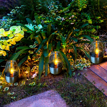 Solar Powered Stainless Steel Flickering LED Candle Light - Waterproof Outdoor Table Decor