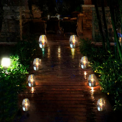 Solar Powered Stainless Steel Flickering LED Candle Light - Waterproof Outdoor Table Decor