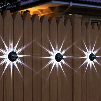 Solar Powered Starburst LED Wall Light - Weatherproof Outdoor Patio Exterior Lighting