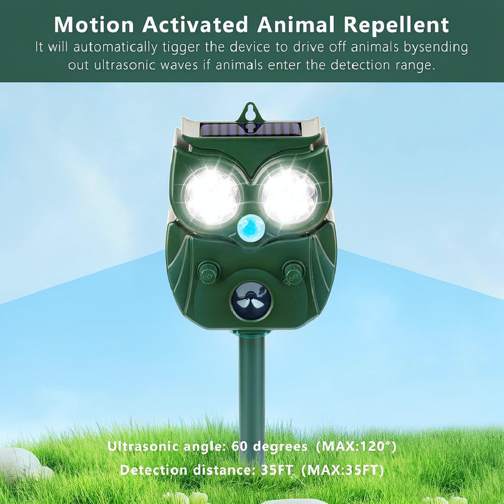 Solar Powered Ultrasonic Animal Repeller - Weatherproof Yard Garden Outdoor Pest Animal Deterrent