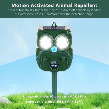 Solar Powered Ultrasonic Animal Repeller - Weatherproof Yard Garden Outdoor Pest Animal Deterrent