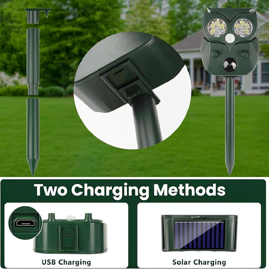 Solar Powered Ultrasonic Animal Repeller - Weatherproof Yard Garden Outdoor Pest Animal Deterrent