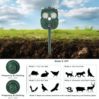 Solar Powered Ultrasonic Animal Repeller - Weatherproof Yard Garden Outdoor Pest Animal Deterrent