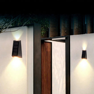 Solar Powered Up & Down LED Wall Light - 2 Pack, Weatherproof Outdoor Patio Exterior Lighting
