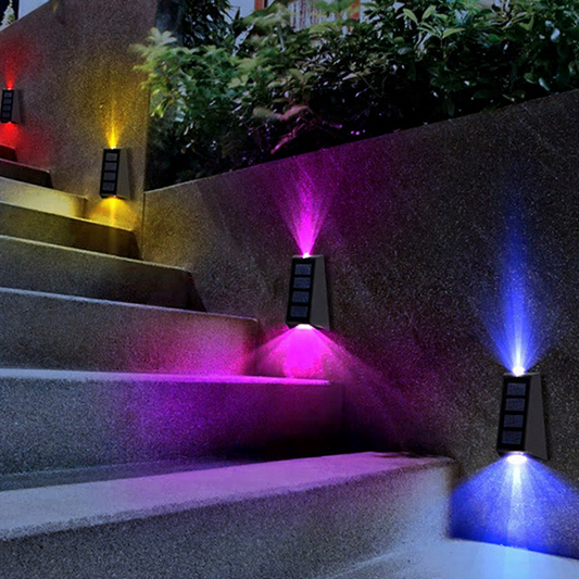 Solar Powered Up & Down LED Wall Light - 2 Pack, Weatherproof Outdoor Patio Exterior Lighting