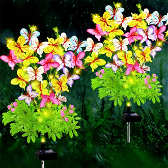 Solar Powered Warm White LED Butterfly Stake Light  -  2 Pack, Weatherproof Outdoor Lawn Pathway Garden Lighting