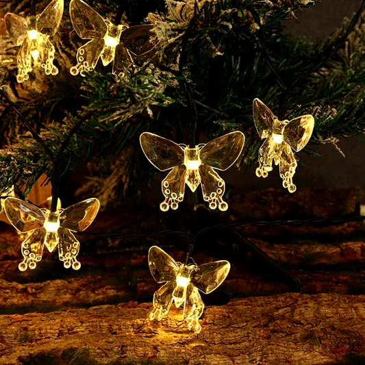 Solar Powered Warm White LED Butterfly String Lights - Weatherproof Patio & Tree Accent Lighting