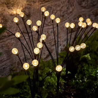 Solar Powered Warm White LED Crystal Bubble Firefly Stake Lights - Weatherproof Lawn & Pathway Lighting