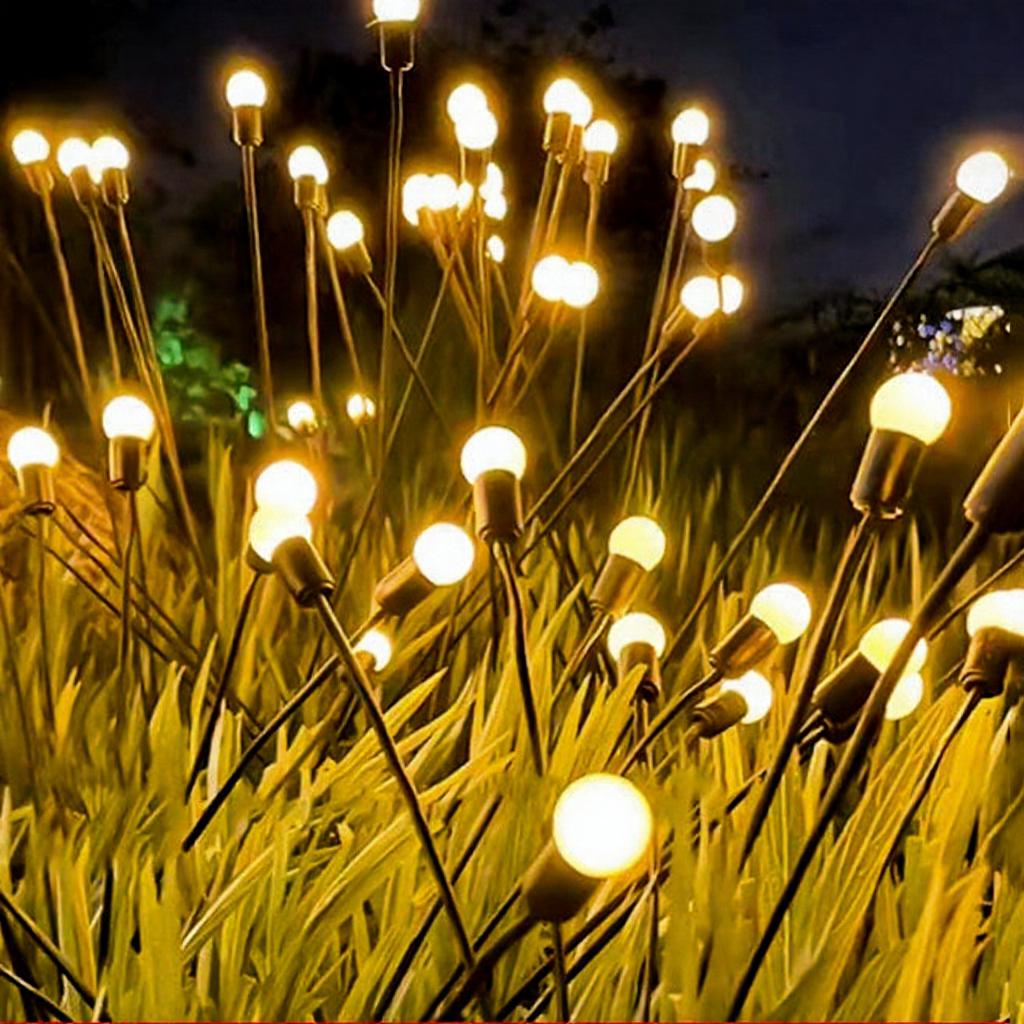 Solar Powered Warm White LED Firefly Stake Light - 2 Pack, Weatherproof Outdoor Lawn Pathway Garden Lighting