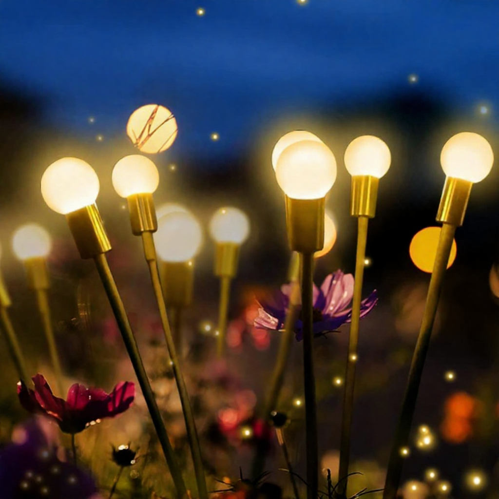 Solar Powered Warm White LED Firefly Stake Light - 2 Pack, Weatherproof Outdoor Lawn Pathway Garden Lighting
