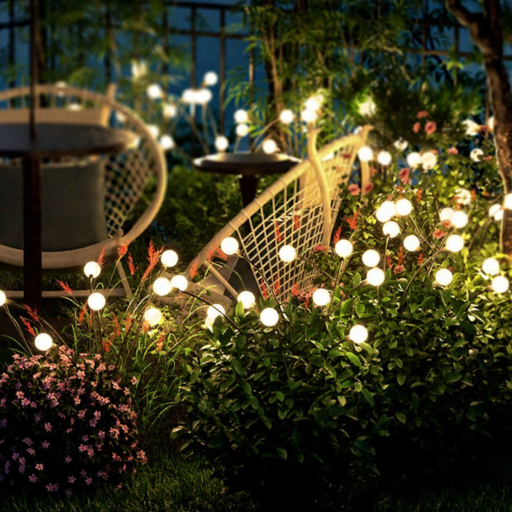 Solar Powered Warm White LED Firefly Stake Light - 2 Pack, Weatherproof Outdoor Lawn Pathway Garden Lighting