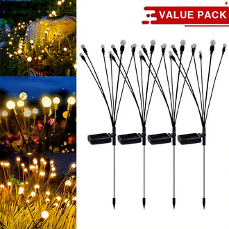 Solar Powered Warm White LED Firefly Stake Light - 4 Pack, Weatherproof Outdoor Lawn Pathway Garden Lighting