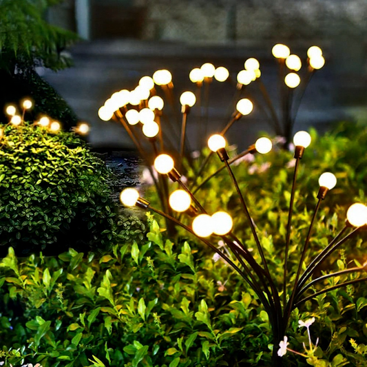 Solar Powered Warm White LED Firefly Stake Light - 4 Pack, Weatherproof Outdoor Lawn Pathway Garden Lighting