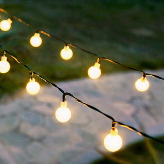 Solar Powered Warm White LED Globe String Lights - 23 ft, 50 LED, Weatherproof Outdoor Home Holiday Garden Party Decor Lighting