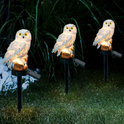 Solar Powered Warm White LED Owl Stake Light - Waterproof Outdoor Flower Bed Lawn Yard Garden Lighting