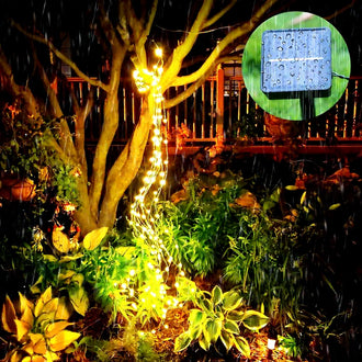 Solar Powered Waterfall Fairy LED String Lights - 6.56 ft, 200 LED, Outdoor Home Holiday Garden Party Decor Lighting