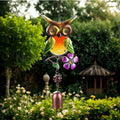Stained Glass & Iron Owl Garden Wind Chime - Outdoor Patio & Garden Hanging Decor